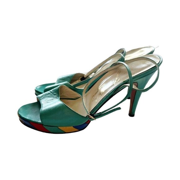 Vintage Garolini Ankle Strap Heel, Patchwork Platform,  Size 8N - Picture 5 of 14